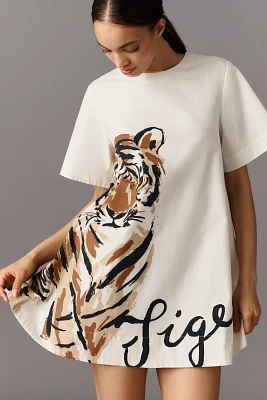 The Emmy Short-Sleeve Swing Mini Dress by Maeve: Graphic Edition