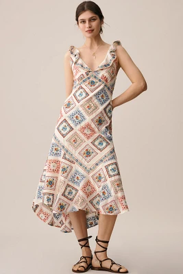 By Anthropologie Sleeveless Ruffled V-Neck Midi Dress