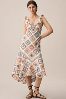 By Anthropologie Sleeveless Ruffled V-Neck Midi Dress