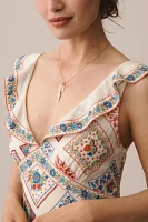 By Anthropologie Sleeveless Ruffled V-Neck Midi Dress