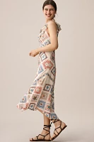 By Anthropologie Sleeveless Ruffled V-Neck Midi Dress