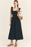 Pilcro Ruffled Smocked-Waist Button-Front Midi Dress