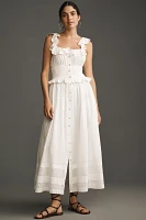 Pilcro Ruffled Smocked-Waist Button-Front Midi Dress