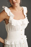 Pilcro Ruffled Smocked-Waist Button-Front Midi Dress
