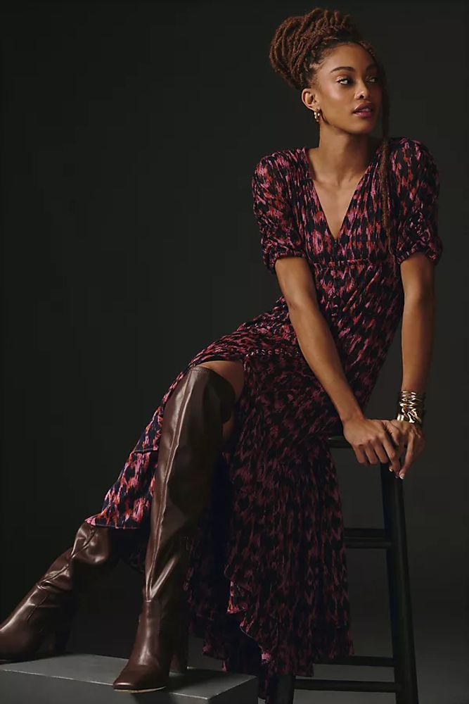 By Anthropologie Printed Ruched-Sleeve Maxi Dress Blue | The Summit