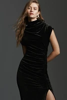 The Maya Ruched Cowl-Neck Dress: Stretch Velvet Edition