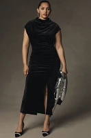 The Maya Ruched Cowl-Neck Dress: Stretch Velvet Edition