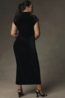 The Maya Ruched Cowl-Neck Dress: Stretch Velvet Edition