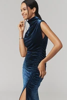 The Maya Ruched Cowl-Neck Dress: Stretch Velvet Edition