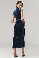 The Maya Ruched Cowl-Neck Dress: Stretch Velvet Edition