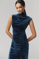 The Maya Ruched Cowl-Neck Dress: Stretch Velvet Edition