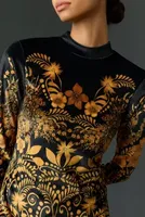 By Anthropologie Long-Sleeve Printed Velvet Mini Dress