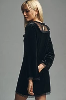 Maeve Long-Sleeve Mesh Velvet Mini Dress