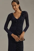 By Anthropologie Velvet Ruched Maxi Dress