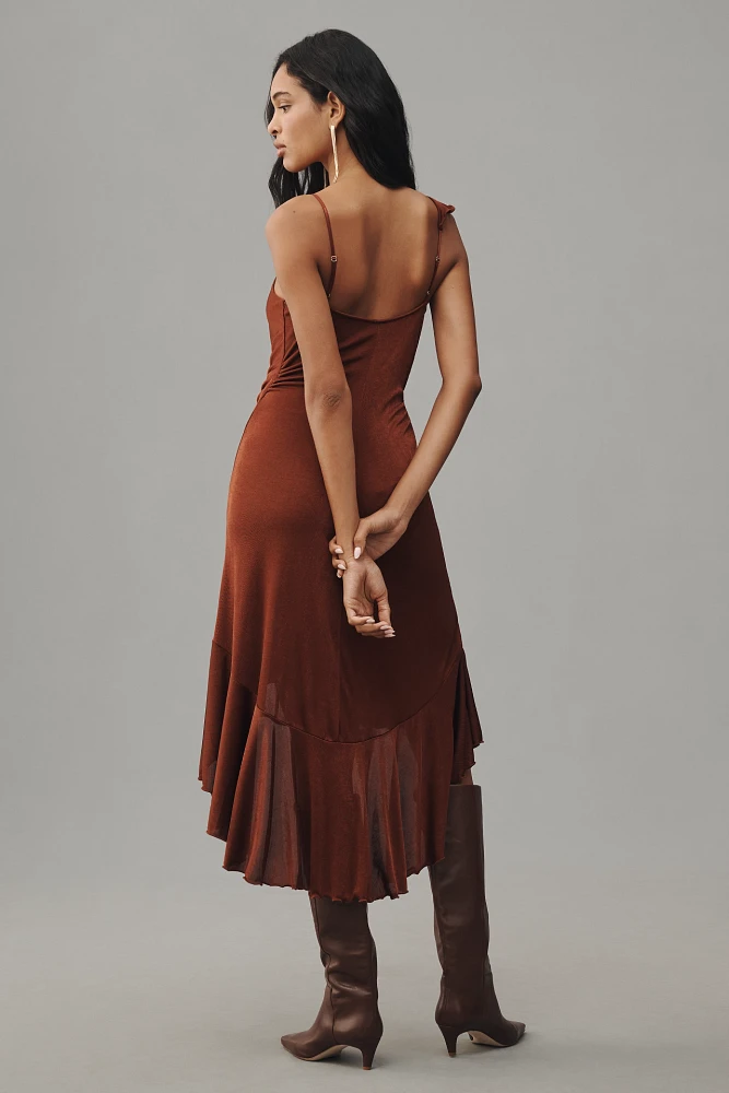 By Anthropologie One-Shoulder Ruffled High-Low Midi Dress