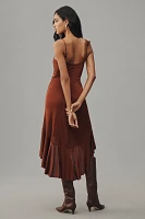 By Anthropologie One-Shoulder Ruffled High-Low Midi Dress