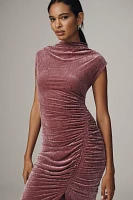 The Maya Ruched Cowl-Neck Dress: Mesh Edition: Velvet Edition