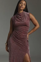 The Maya Ruched Cowl-Neck Dress: Mesh Edition: Velvet Edition