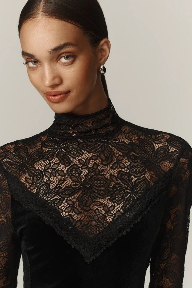 lace mock turtleneck dress Mock Turtleneck Lace Dress