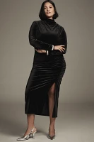 The Maya Ruched Cowl-Neck Dress: Velvet Long-Sleeve Edition