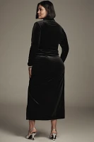 The Maya Ruched Cowl-Neck Dress: Velvet Long-Sleeve Edition