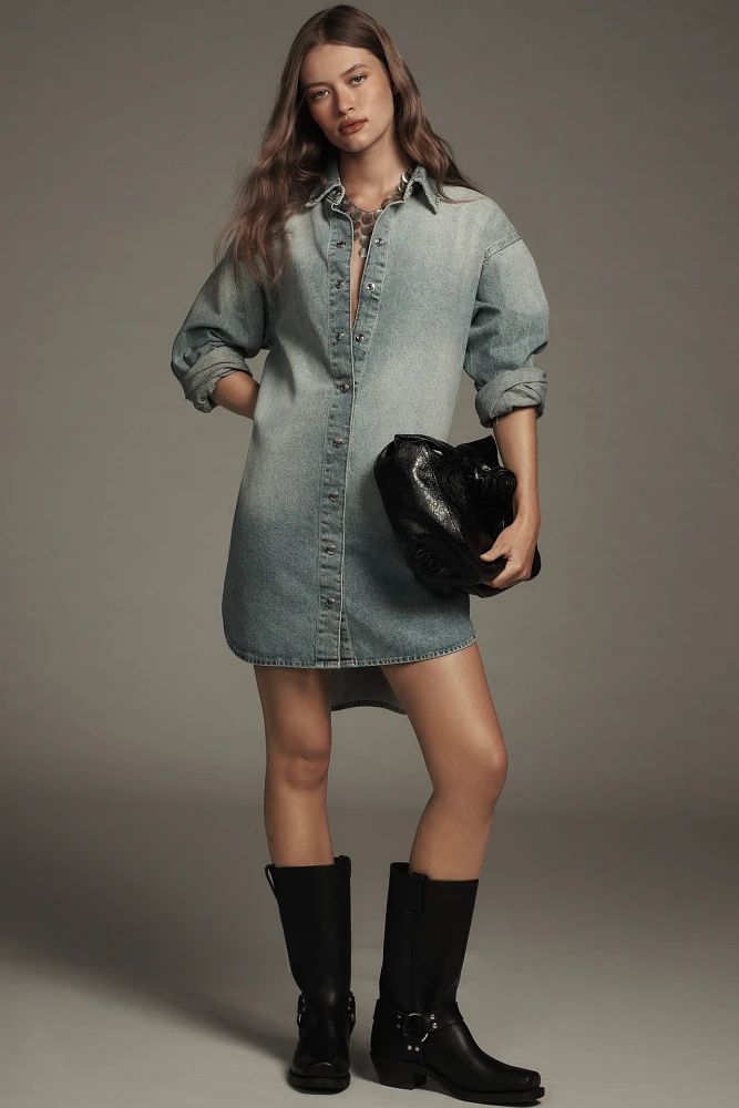 DL1961 Faye Button-Front Denim Mini Shirt Dress