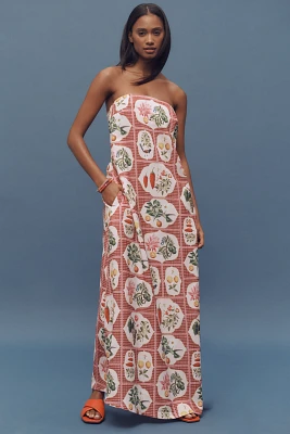 Palm. Noosa Alessia Pink Citrus Tile Crepe Strapless Midi Dress