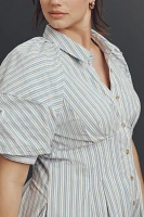 By Anthropologie Puff-Sleeve Mini Shirt Dress