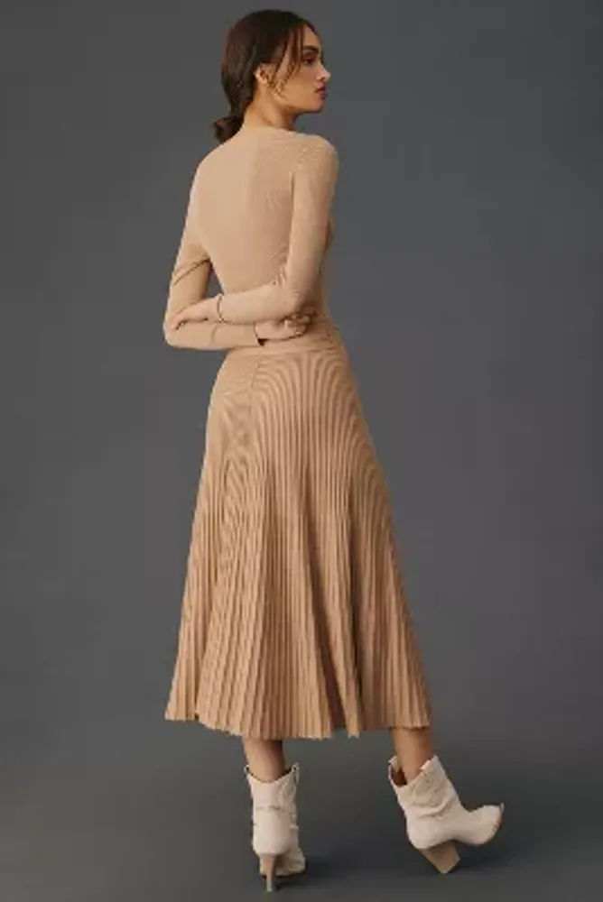 By Anthropologie Long-Sleeve Ribbed Sweater Midi Dress