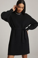 Maeve Long-Sleeve Mock-Neck Tie-Waist Mini Dress