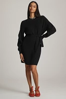 Maeve Long-Sleeve Mock-Neck Tie-Waist Mini Dress