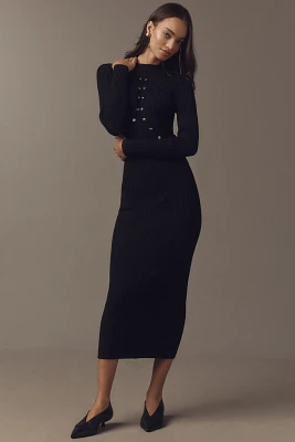 By Anthropologie Long-Sleeve Mock Neck Studded Sweater Midi Dress