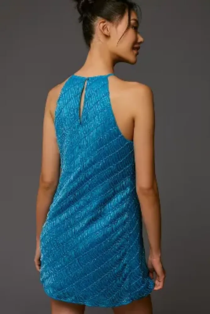 Let Me Be Halter Beaded Shift Dress