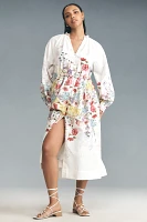Let Me Be Long-Sleeve V-Neck Floral A-Line Midi Dress
