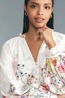 Let Me Be Long-Sleeve V-Neck Floral A-Line Midi Dress