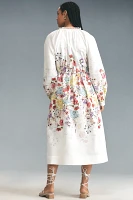 Let Me Be Long-Sleeve V-Neck Floral A-Line Midi Dress