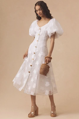 Let Me Be Puff-Sleeve Sheer Midi Dress