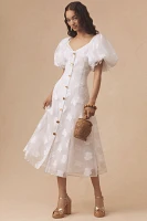 Let Me Be Puff-Sleeve Sheer Midi Dress