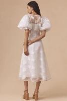 Let Me Be Puff-Sleeve Sheer Midi Dress