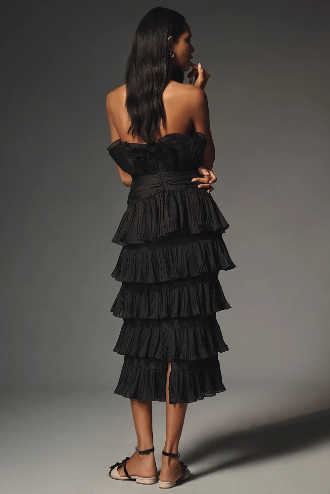 Elliatt Maya Strapless Ruffle Midi Dress