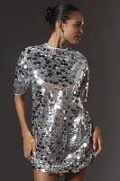 Glamorous Short-Sleeve Sequin Shift Mini Dress