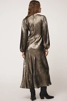 Glamorous Long-Sleeve V-Neck Metallic Midi Dress