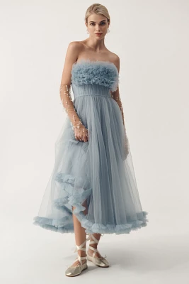 Geisha Designs Strapless Tulle A-Line Midi Dress