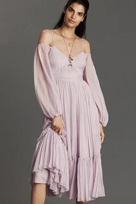 Geisha Designs Off-The-Shoulder Long-Sleeve Midi Dress