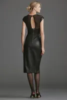Maeve Faux Leather Cap-Sleeve Midi Dress