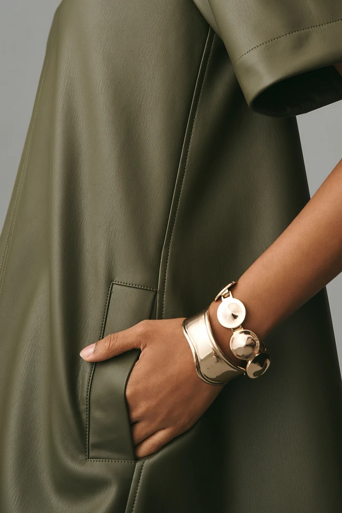 The Emmy Short-Sleeve Swing Mini Dress by Maeve: Faux-Leather Edition