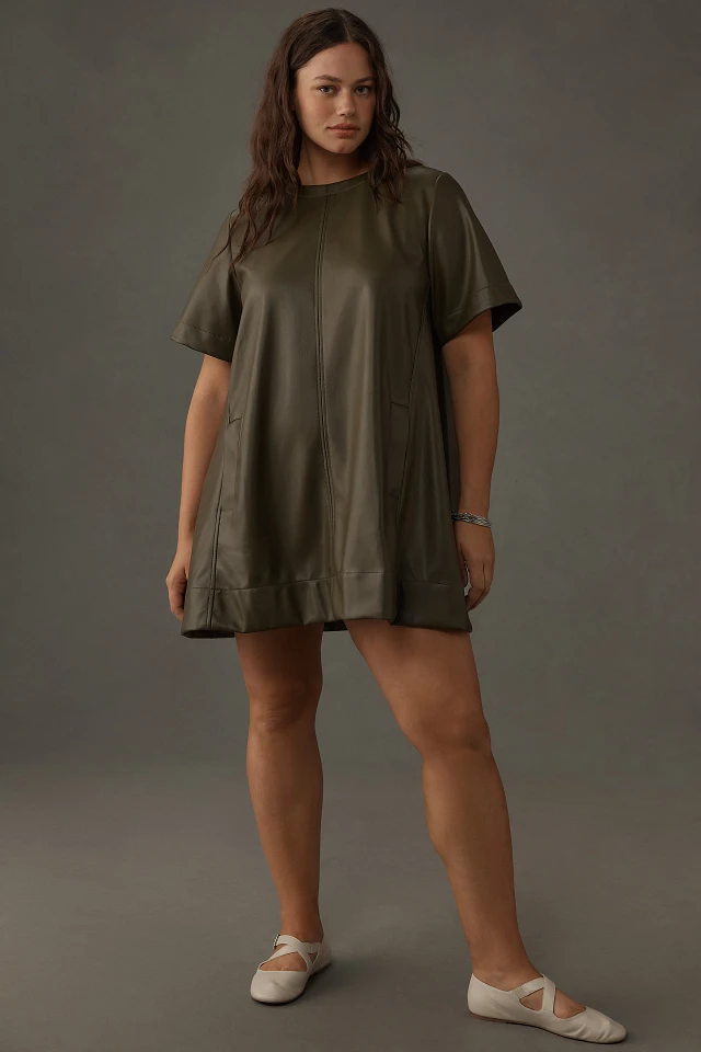 anthropologie brown leather dress By Anthropologie Faux Leather One-Shoulder Asymmetrical Midi Dress main image 1