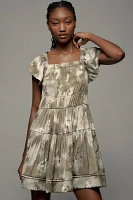 By Anthropologie Flutter-Sleeve Square-Neck Mini Dress