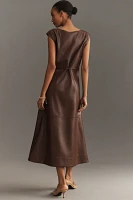 Maeve Sleeveless Faux-Leather Wrap Midi Dress