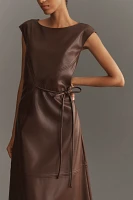 Maeve Sleeveless Faux-Leather Wrap Midi Dress